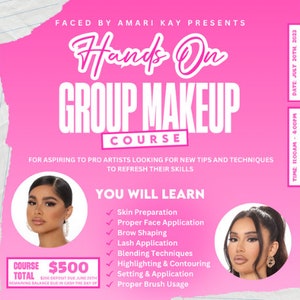 Canva Hands on Makeup Class Flyer Template/ Pink & White MUA Course Flyer/ Digital Pink Group Lash Class E-Flyer Template/ 1on1 Class Flyer