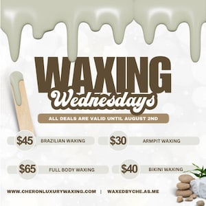Canva Waxing Wednesdays Flyer Template/ Digital Body Wax Specials Flyer/ DIY Brazilian Waxing E-Flyer Template/ Editable Wax Sale IG Flyer