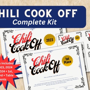 Chili Cook Off Winner Kit - Instant Download for 2023, 2024 and 2025 PLUS 1st, 2nd, 3rd place winners PLUS table tents.  Complete Kit