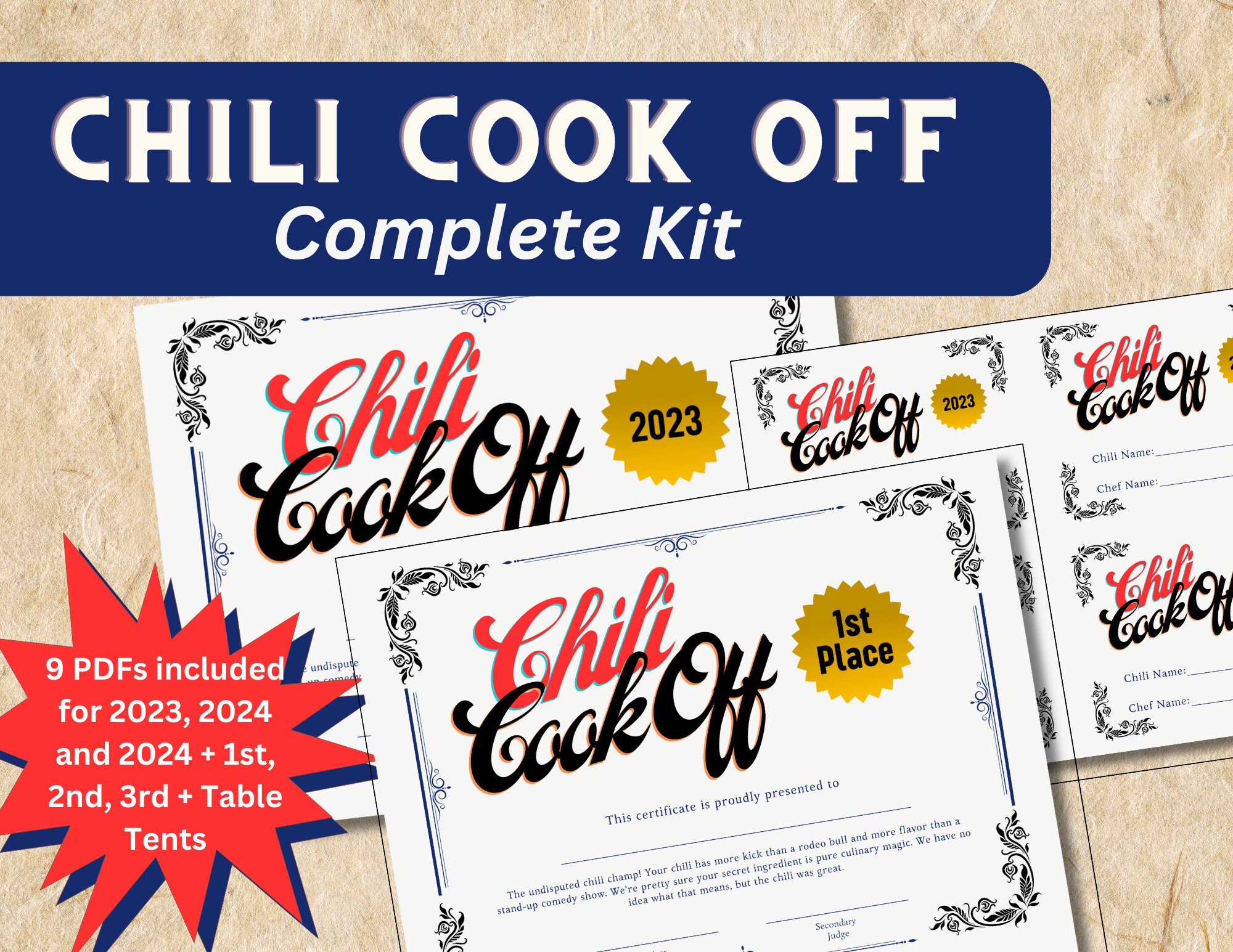 Chili Cook off Winner Kit Instant Download for 2023, 2024 and 2025 PLUS 1st, 2nd, 3rd Place