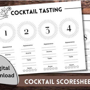 Tarjeta de puntuación de degustación de cócteles imprimible - Descargar - ¡Ideal para fiestas y reuniones!