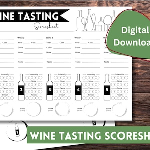 Carte de dégustation de vin imprimable - Télécharger - Idéal pour la dégustation et la notation à l'aveugle !