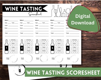 Scheda di degustazione di vini stampabile - Scarica - Ottima per la degustazione di vini alla cieca e il punteggio!