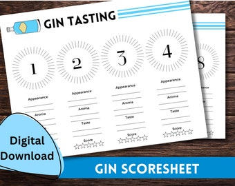 Gin Tasting Score Card - Download printbaar - Ideaal voor feesten en bijeenkomsten!