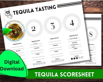 Afdrukbare Tequila Tasting Scorecard - Downloaden - Ideaal voor feesten en bijeenkomsten!