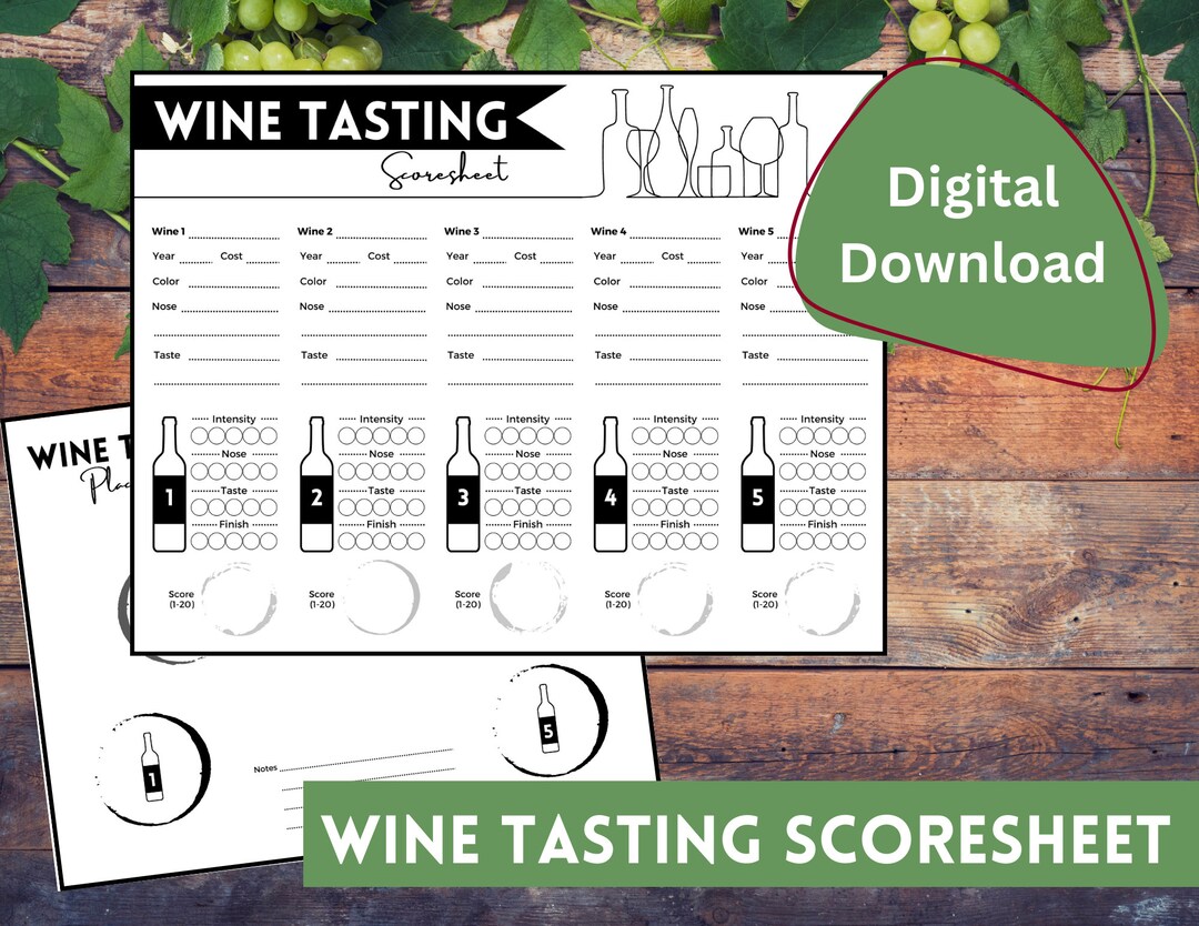 Printable Wine Tasting Card Download Great for Blind Wine - Etsy