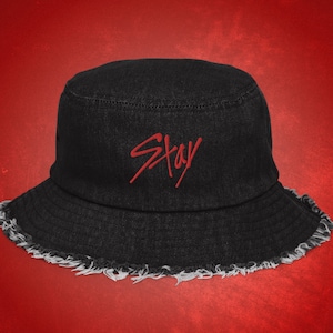 STAY distressed denim bucket hat, Stray Kids, Stay, SKZ, Kpop Hat, Stray Kids Fan, Kpop Merch