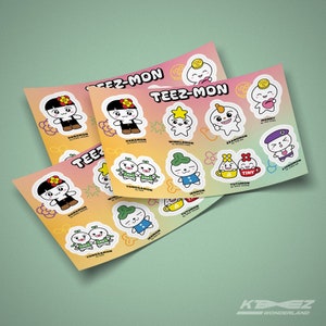 TEEZ-MON Sticker Sheet - ATEEZ characters, Kpop, Atiny, Lightstick Decal, Lightiny, Hehetmon