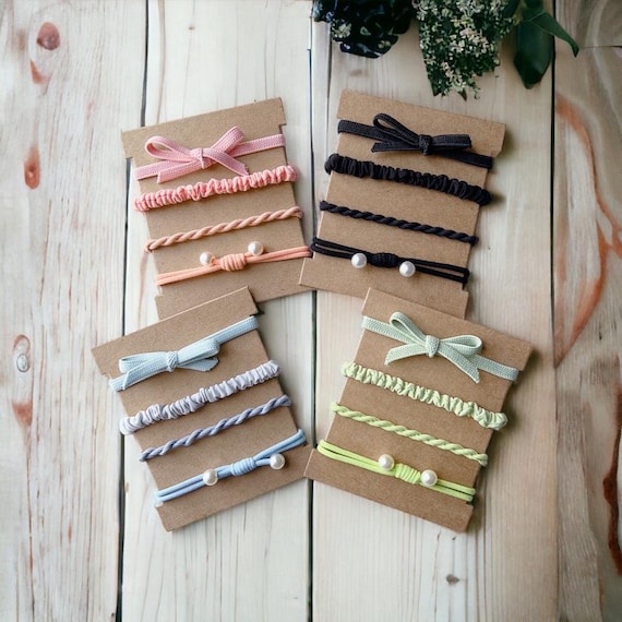 Set of 4, Hair Tie Bracelets, Elastic Hair Bands, Ponytail 