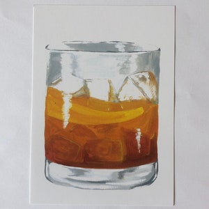 5x7 Oil painting print of old fashioned drink