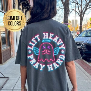 Lift Heavy Pray Hard Shirt, Comfort Colors, Christian Pump Cover, Weightlifting Gift, Oversized Jesus Shirt, Gym Lover Gift, Gym Rat Tee