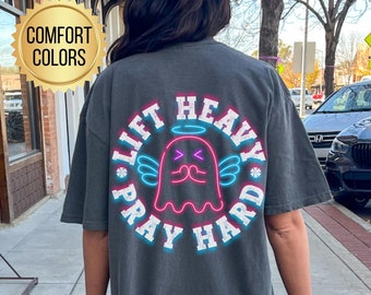 Lift Heavy Pray Hard Shirt, Comfort Colors, Christian Pump Cover, Weightlifting Gift, Oversized Jesus Shirt, Gym Lover Gift, Gym Rat Tee