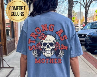 Strong as a Mother Shirt, Comfort Colors, Gym Pump Cover, Mother's Day Gift,  Funny Workout T-Shirt, Weightlifting Shirt, Oversized Gym Tee