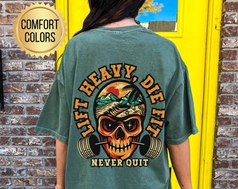 Camiseta "Never Quit", colores cómodos, funda para bomba de gimnasio, fitness de moda, regalo para amantes del gimnasio, regalos de levantamiento de pesas para amantes del fitness, camiseta de gimnasio extragrande