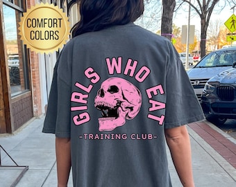 Koszulka Girls Who Eat, Komfortowe kolory, Oversized Gym Shirt, Gym Pump Cover, Prezent dla miłośnika siłowni, Koszulka do podnoszenia ciężarów, Muscle Mommy, Zabawna koszulka do siłowni