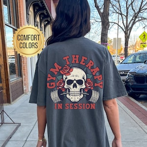 Pepper Gym Therapy in Session Shirt, Comfort Colors, Muscle Mommy, Funny Workout T-Shirt, Gift for Weightlifter, Oversized Work Out Tee, Pump Cover