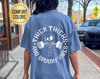 Thick Thighs and Spooky Vibes Shirt, Comfort Colors, Pump Cover Shirt, Gym Rat Shirt, Muscle Mommy, Weightlifting Shirt, Gift for Gym Lover