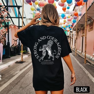 Strong and Courageous Shirt, Black Comfort Colors Shirt, Christian Pump Cover, Bible Verse Tshirt, Muscle Mommy, Trendy Oversized Christian Shirt, Gym Workout Shirt, Weightlifting Shirt