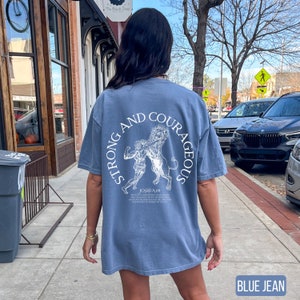 Strong and Courageous Shirt, Blue Jean Comfort Colors Shirt, Christian Pump Cover, Bible Verse Tshirt, Muscle Mommy, Trendy Oversized Christian Shirt, Gym Workout Shirt, Weightlifting Shirt
