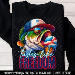 Pez PNG divertido con sabor a libertad, clipart de lubina patriótica, diseño de sublimación de helado del 4 de julio, arte de pesca de verano