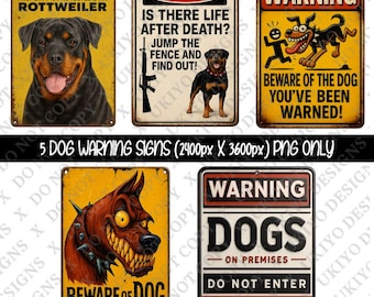 Dog Warning Sign PNG Bundle | Funny and Scary Dog Fence Signs for Sublimation, Instant Digital Download, Guard Dog Clipart, and Yard Decor