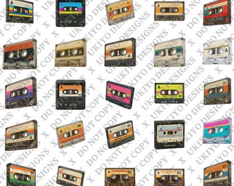 Retro Cassette Tape PNG Bundle, 90s Mixtape Clipart (Digital Download)