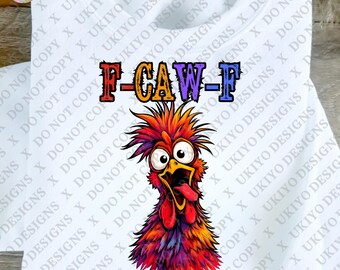 5 F-CAW-F PNG Bundle, Funny Chicken PNG, Cartoon Rooster Clipart, Colorful Hen Design, Farm Humor Graphic