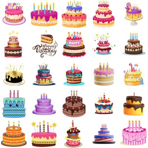 25 images: Birthday Cake Clipart/PNG ONLY Bundle, Digital, Instant Download, Ukiyo Designs