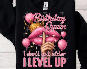 Birthday Queen PNG, Glossy Lips, Crown Clipart (Digital Download)
