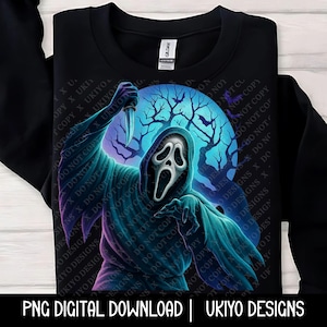 Geister Gesicht PNG Sublimation | Gruselige Screme Maske mit Messer | Halloween Horror Killer Clipart | Spooky Creepy Digital Download Datei