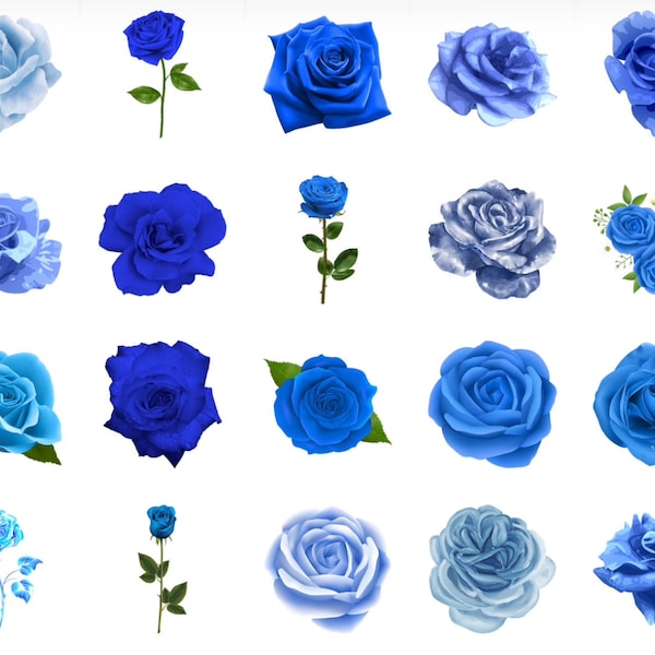 35 images: Rose, Blue Rose, Flower, Blue Flowers Clipart/PNG ONLY Bundle, Digital, Instant Download, Ukiyo Designs