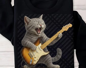 ロックスター猫ギターPNGバンドル5点 | 歌う猫の面白いクリップアート