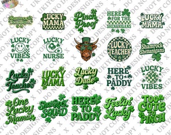 20 St Patricks Day PNG Bundle, Lucky Mama Teacher Nurse PNG, Green Shamrock Quotes, St Paddy Sublimation, Irish Shirt Clipart