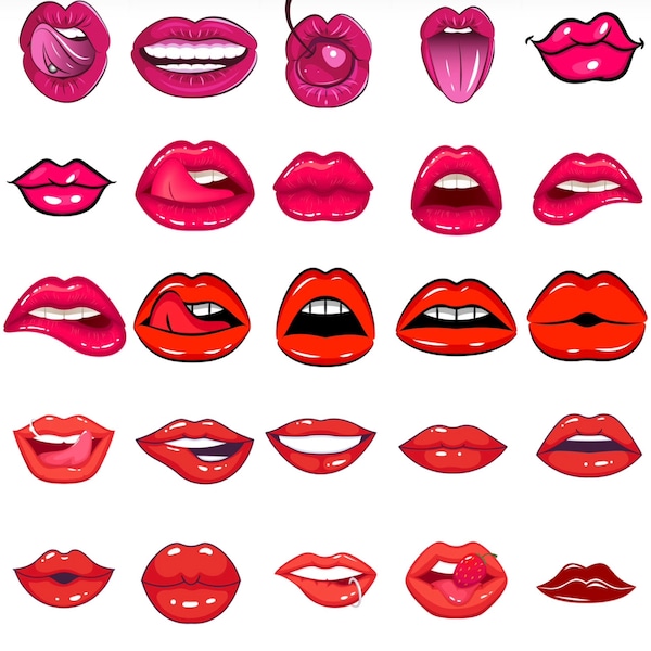 100 images: Lips, Mouth, Teeth, Smile Clipart/PNG Bundle, Digital Download, Ukiyo Designs