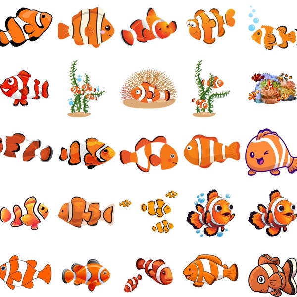 25 images : poisson clown, sous-marin, créatures marines Clipart/PNG UNIQUEMENT Bundle, téléchargement numérique, téléchargement immédiat [8]