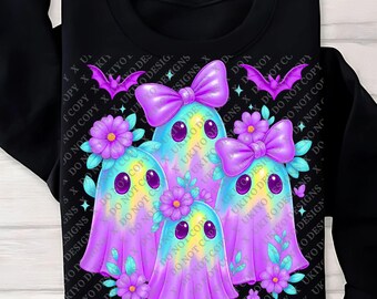 25 Colorful Ghost PNG Bundle – Cute Pastel Halloween Ghost Designs with Bows and Flowers, Girly Spooky Sublimation, Digital Download {85}