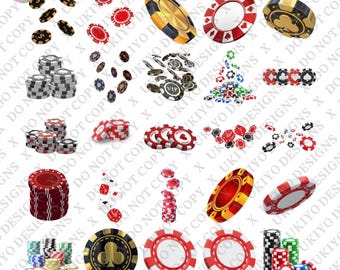 50 Casino Chips PNG Bundle, Poker Clipart, Gambling Graphics, Vegas Game Elements, Card Table Artwork, Digital Download