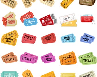 Retro Movie Ticket Clipart, Cinema PNG (Digital Download)