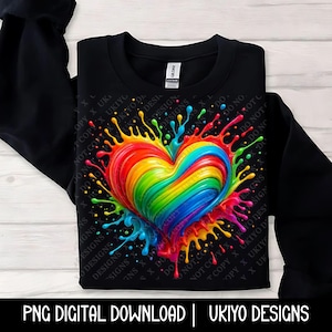 Rainbow Paint Splash Heart PNG File | Colorful Pride Clipart for Sublimation, LGBTQ+ Art, Stickers, Love Crafts, Bright Digital Designs