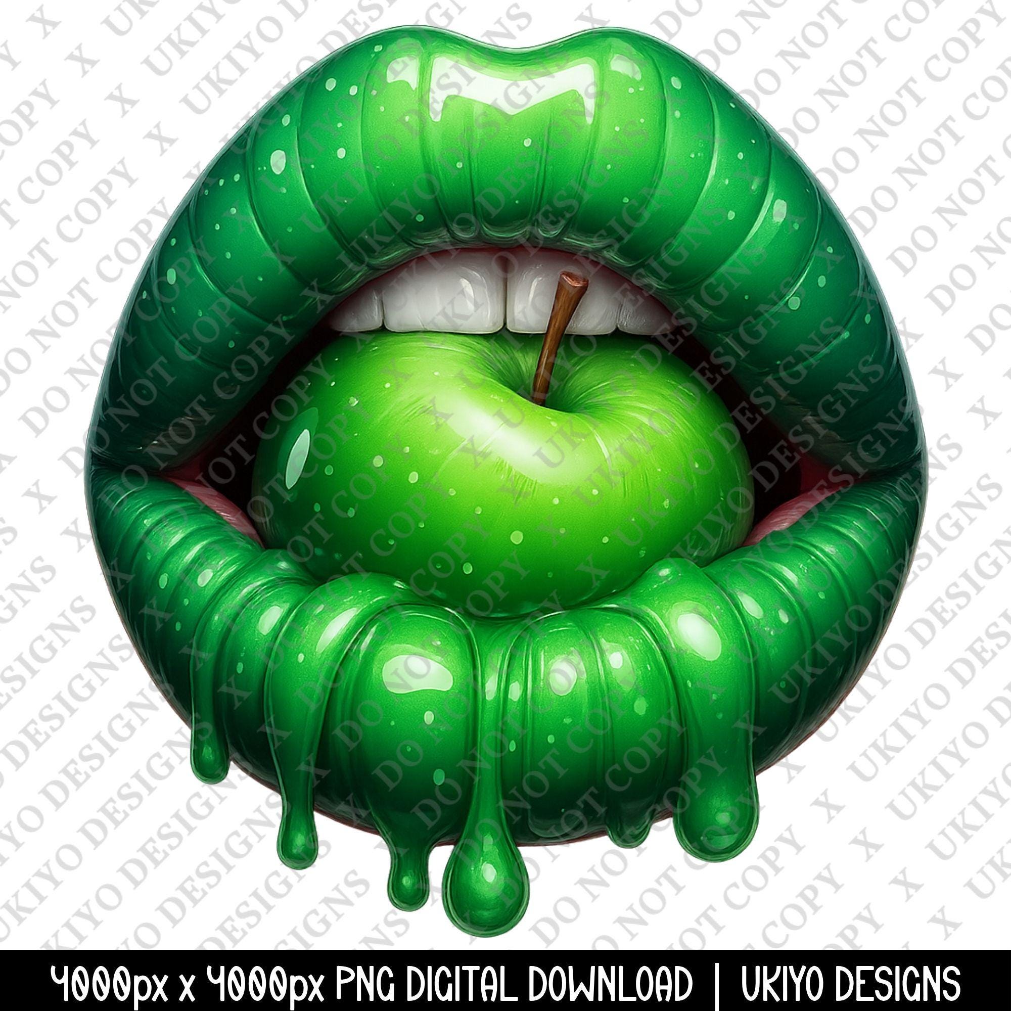 Green Dripping Lips With Apple PNG, Sour Candy Lips Sublimation, Juicy ...