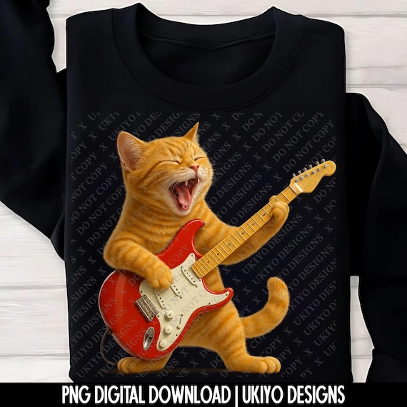 ロックスター猫ギターPNGバンドル5点 | 歌う猫の面白いクリップアート