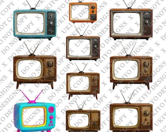 Retro TV Clipart PNG Bundle | Vintage Television Graphics (Digital Download)