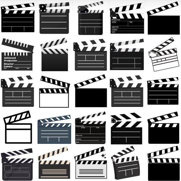 50 images: Clapboard, Directors Board Clipart/PNG ONLY Bundle, Digital Download, Instant Download, Ukiyo Designs [1]