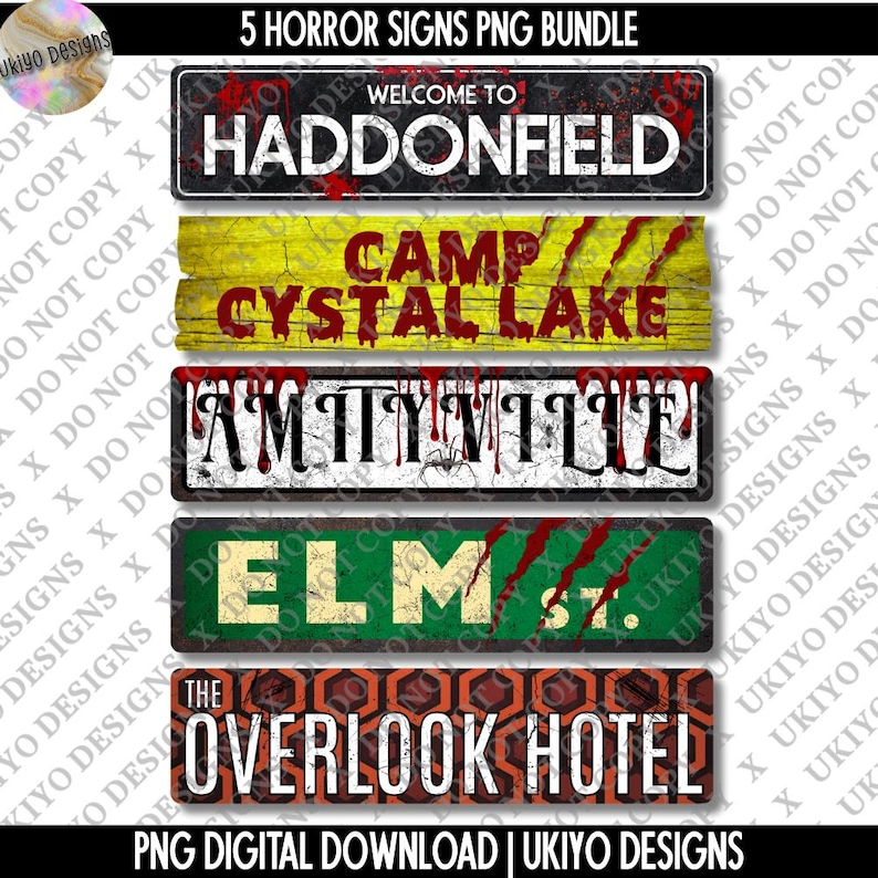 5 Horror Signs PNG Bundle, Horror Street Signs, Scary Sign PNG ...