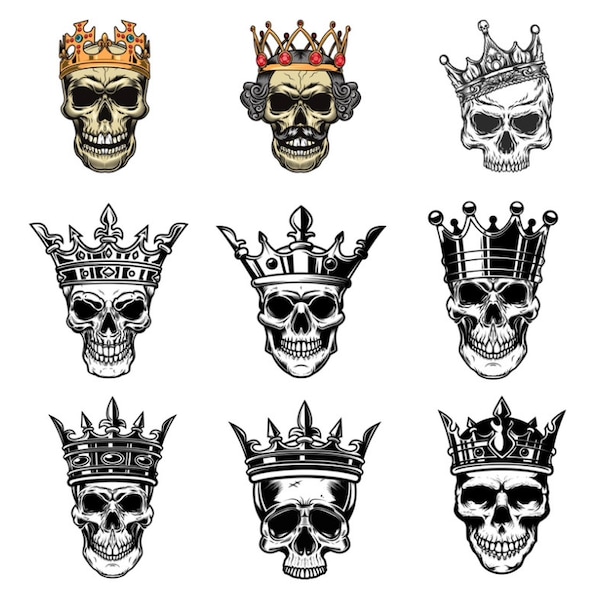 15 images: Skull With Crown, Skull, Crown, Royalty Clipart/PNG Bundle, Digital Download, Ukiyo Designs [1]