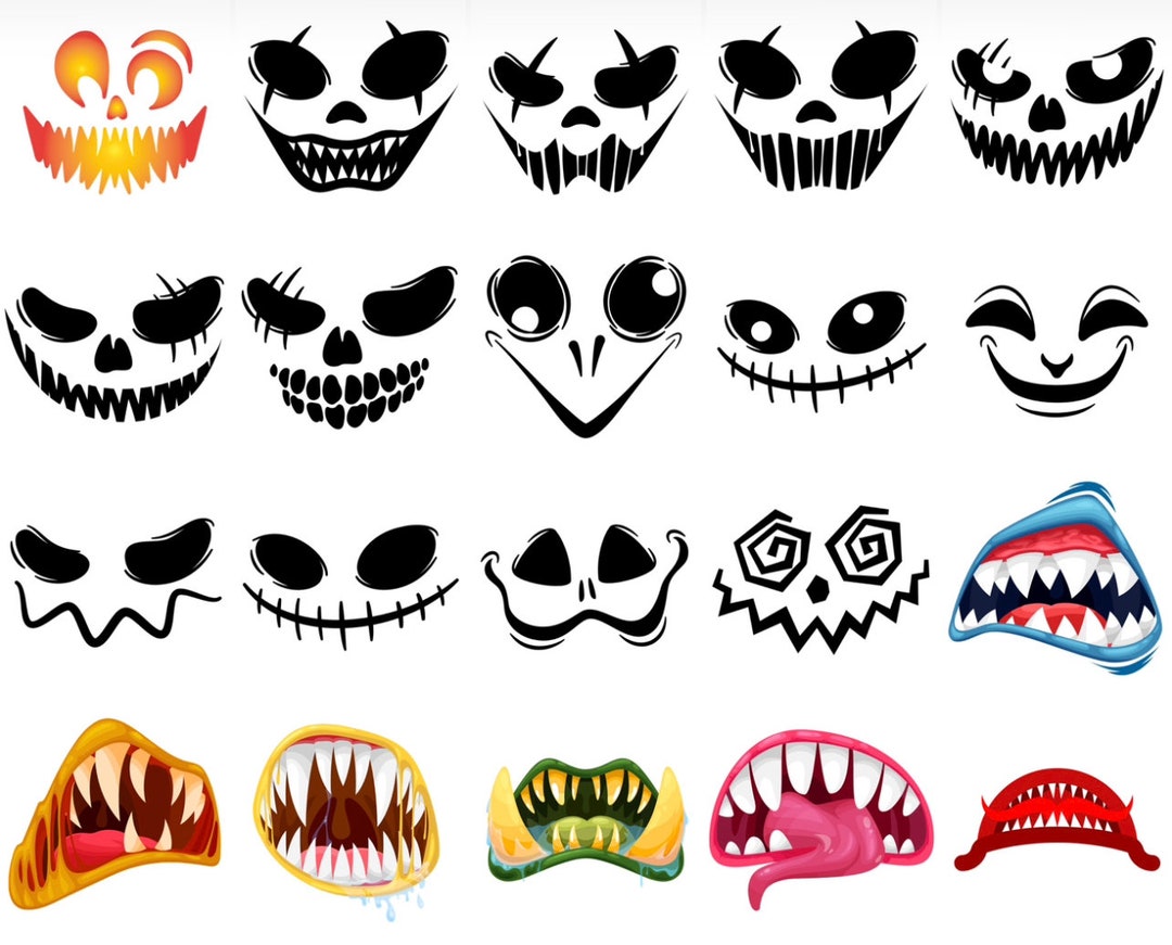 80 Images Scary Face Halloween Clipart/png ONLY Bundle Etsy