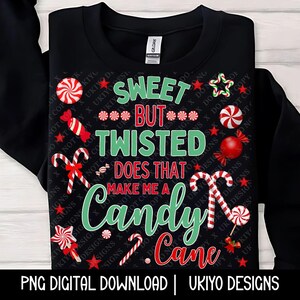 Dolce ma contorto bastoncino di zucchero di Natale PNG, divertente design di sublimazione per le feste, carina clipart di caramelle alla menta piperita, download digitale di Natale [45]