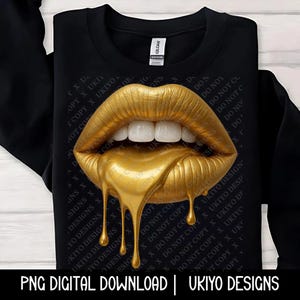 Gold tropfende 3D-Lippen, reiche Ästhetik, glänzende Lippen, Metallic, High End, Gold Glam PNG NUR| Druckbar | Sublimation | Sofortiger digitaler Download