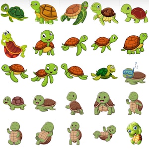 45 imágenes: Tortuga, Tortuga bebé, Tortuga de dibujos animados, Animal, Reptiles Clipart/PNG Bundle, Descarga digital, Diseños Ukiyo [1]