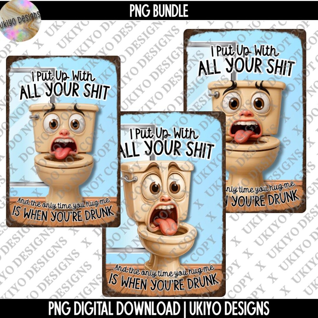 Funny Toilet Signs Bundle, Sarcastic Bathroom Wall Art (PNG Digital ...